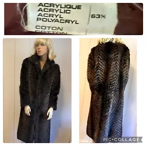 Vintage 1960’s Faux Fur Long Women’s Coat Stripes Brown Rayon/Acetate Lining - Picture 1 of 20