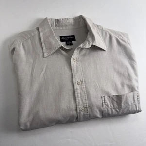 Eddie Bauer Linen Blend Button Down Men's XL Tall Short Sleeve Knit Shirt - Picture 1 of 13