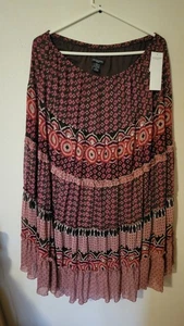 Notations Womens Skirt Sz 1X Maxi pink Brown nwt Ruffles lined festival  Hippie - Picture 1 of 24