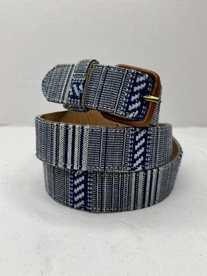 Cinto masculino listrado de golfe J.Mclaughlin tecido asteca azul branco tamanho 38 - Imagem 1 de 4