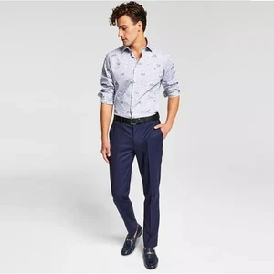 Bar III Men's Navy Plaid Wool Blend Classic Slim Suit Dress Pants Size 38W 30L - Picture 1 of 4