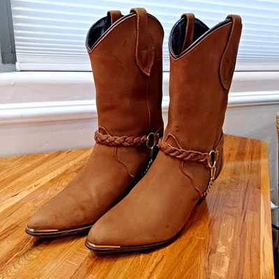 Botas de Vaquero Oak Tree Farms Para Mujer Talla 8.5 Gamuza Cuero Trenzado Cadena Plateada Foto 1 de 4