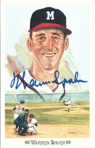 Warren Spahn SIGNED Perez-Steele Hall of Fame Art Postcard #6946/10000 JSA COA - Picture 1 of 3