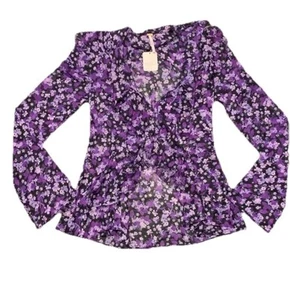 Free people purple black combo Nina printed top ladies XS NWT - Picture 1 of 9