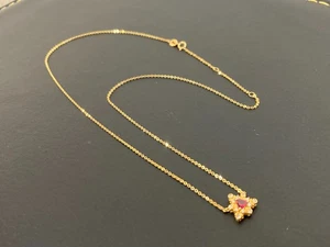 18K Gold Tourmaline Diamond Pendant Necklace 17 Inches - Picture 1 of 9