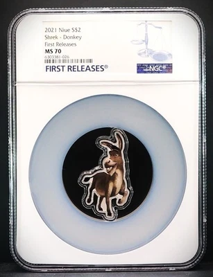 Shrek 2021 nuevo $2 1 oz - burro primeros lanzamientos NGC MS70 Foto 1 de 4