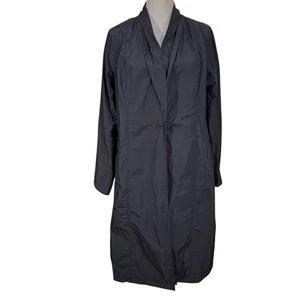 Eileen Fisher Long Rain Jacket Women’s Large Black Lined Organic Cotton Nylon - Picture 1 of 11