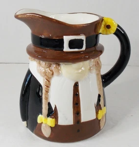 Gnome Pilgrim Creamer Pitcher Ceramic Brown Thanksgiving Fall Arlington Design   - Picture 1 of 7