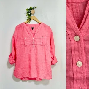 Talbots 100% Leinen rosa Lagenlook Button Down minimalistisches Shirt Gr. Medium - Bild 1 von 5