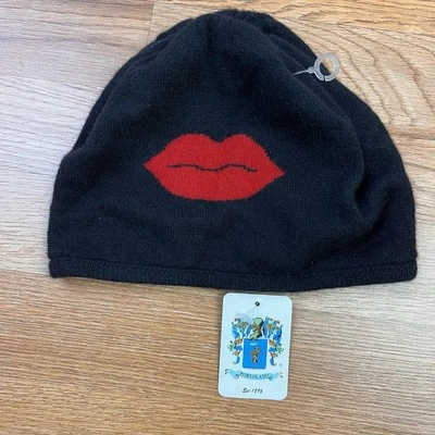 Portolano Mujer Gorro Sombrero Corderos Lana, Cabello de Conejo Negro/Rojo Labios NUEVO Foto 1 de 4