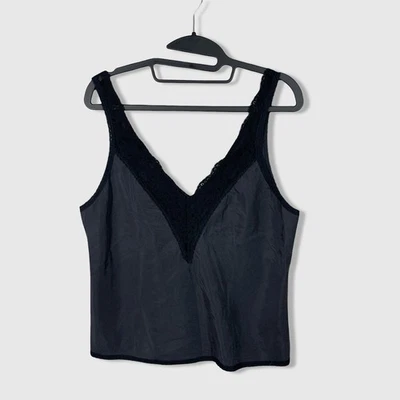 Regata Feminina Vintage Nordstrom Lindsey Roscoe M Preta Acabamento em Renda Lingerie - Imagem 1 de 4