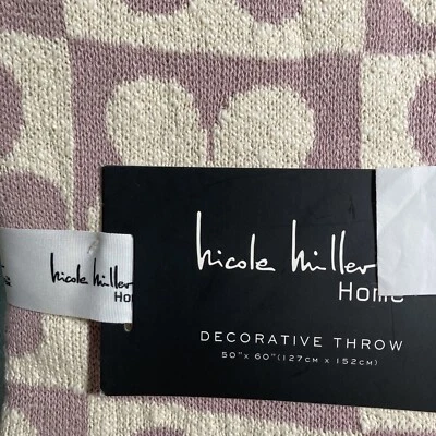 Nicole Miller Throw Blanket Mauve / Ivory Flowers Check Knitted Cotton - Image 1 of 4