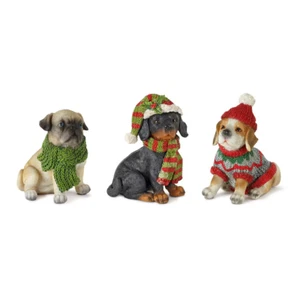 Juego de 3 estatuillas de cachorros de vacaciones de invierno Pug Dachshund Beagle decoración de Navidad - Imagen 1 de 4