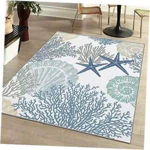 Coastal Area Rugs Nautical Beach Themed Non-Slip Machine Washable 4'x6' C3 - Picture 1 of 7