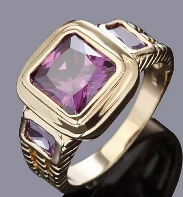 Fantásticos Anillos de Lujo Rellenos de Oro 18K Amatista Solitario Raro Talla 8 Foto 1 de 3
