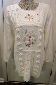 Suéter Shenanigans Vintage Cottage Core Floral Bordado Perlas Cinta Talla L - Imagen 1 de 8