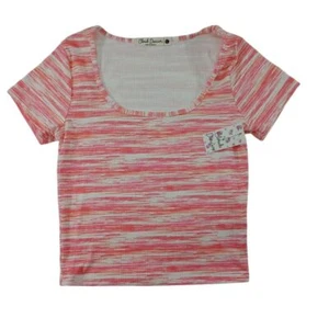 Cloud Dancer rosa gestreift gerippt quadratischer Ausschnitt Crop Top Kurzarm Gr. L - Bild 1 von 9