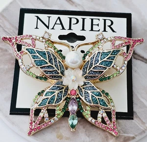 Napier Butterfly Floral Crystal Rhinestone Pin Brooch Multicolor SIGNED New - Picture 1 of 4