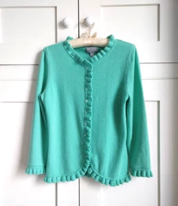 PURE Collection 100% Cashmere Ruffle Edge Cardigan, Mint Green UK 10 - Picture 1 of 3