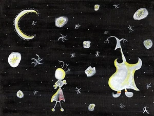 Original KONSTANTIN Mixed Media Gemälde "Lady Constellation" SIGNIERT gerahmt COA - Bild 1 von 3