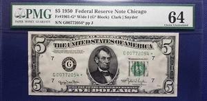 Fr#1961-G* 1950 *STAR* $5 FRN Chicago Clark-Snyder (SN:G00772054*) PMG CUNC64 - Picture 1 of 2