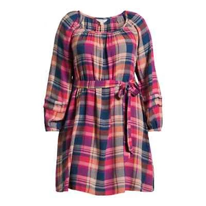 Mini vestido para mujer Terra & Sky talla grande fruncido 0X (14W) a cuadros - Imagen 1 de 4