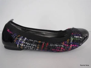 Me Too Flats Ballet Talla 6.5 Colorido Tweed a Cuadros Negro Arco Iris Patente Puntera Gorra - Imagen 1 de 11