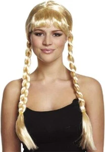 Adults Long Blonde Plaits Wig Bavarian Oktoberfest Fancy Dress Accessory - Picture 1 of 1