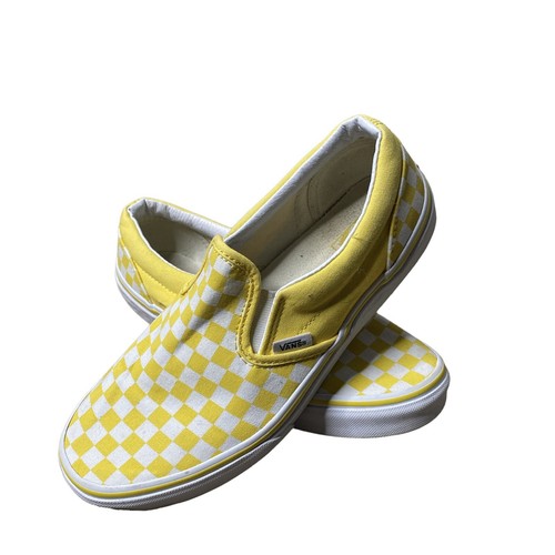 Scarpe mocassino VANS slip on giallo taglia 7 Jr donna tela a scacchi corrono grandi