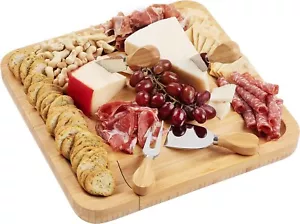 New! Charcuterie Board Gift Set, Bamboo Cheese Board With Cutlery, 13 x 13 x 2 - Picture 1 of 7