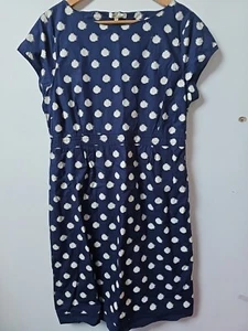 White Stuff Navy Blue Splodge Print Shift Cotton Dress Size 16 - Picture 1 of 5