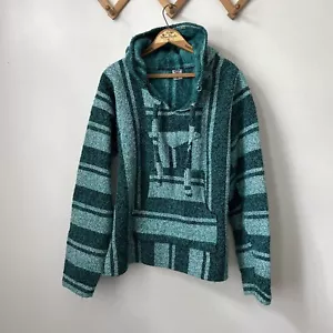 y2k drug rug turquoise striped M Made in Mexico unisex baja hoodie - Picture 1 of 3
