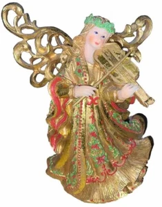 Vintage Dickson Engel Figur / Glitzer / spielende Harfe / Spieluhr - Bild 1 von 12