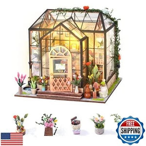INSGEN DIY Miniature Dollhouse Greenhouse Building Room Kit, Wooden Diorama B - Picture 1 of 5
