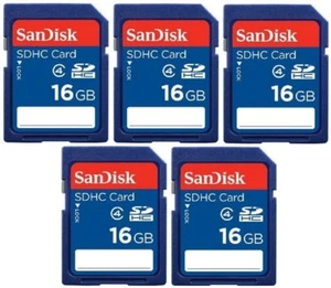 SanDisk 16GB 32GB 64GB SD SDHC Class 4 SDSDB Flash Memory Camera Card (5 Pack) - Picture 1 of 3
