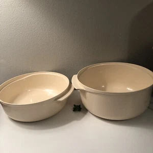 Tupperware 1.75 & 3 Qt. Microwave Almond Stack Cooker Bowls VTG - Picture 1 of 10