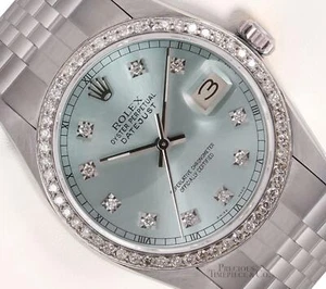 Rolex Mens Datejust SS 36mm Watch-Ice Blue Diamond Dial-Diamond Bezel - Picture 1 of 5