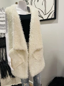 NEW Elietian Women’s Sleeveless Cardigan Vest One Size Ivory Fuzzy Long NWT $79 - Picture 1 of 6