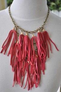 Lucky Brand Havana Red Fringe Leather Necklace Festival Chandelier Native NEW - Picture 1 of 6