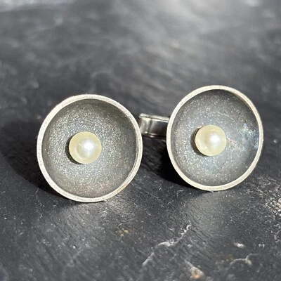 RRR México Modernista Mediados de Siglo Plata Esterlina Perla Gemelos 55 Foto 1 de 4