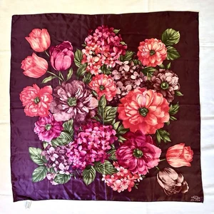Sciarpa vintage Oscar De La Renta colore brillante floreale 100% seta firmata quadrata 34" - Foto 1 di 17