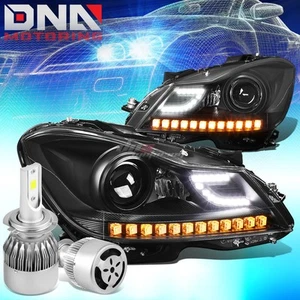 BLACK HALO PROJECTOR HEADLIGHT+WHITE LED H7 HID W/FAN FIT 12-14 C-CLASS W204 - Picture 1 of 12