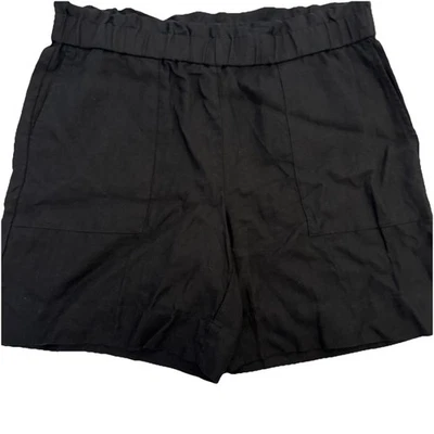 Pantalones Cortos Jill Para Mujer Medianos Negros Love 100% Lino Tejido 7" Aireado Pull On Elástico Foto 1 de 4