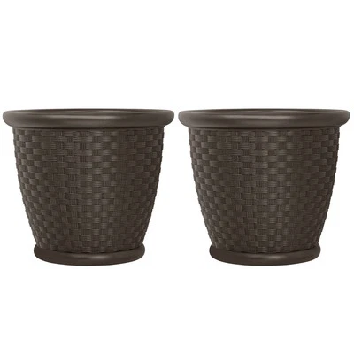 Suncast Sonora 22 Inch Resin Wicker Decorative Garden Flower Planter (2 Pack) - Image 1 of 3