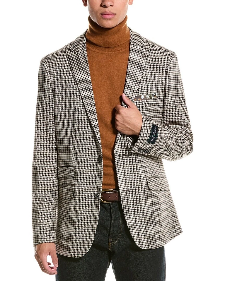Paisley & Gray Mens Slim fit Sport Coat Blazer 42 R Houndstooth Tan Brown - Image 1 of 1