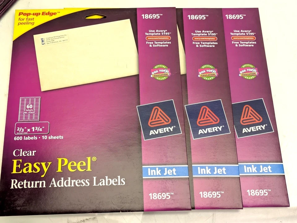 3 PK Avery 2/3" x 1-3/4" Printable Return Mailing Address Labels Clear 600/Pack - Image 1 of 4