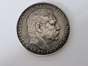 Deutschland massiv Silber - Medaille 1847-1927 - Reichspräsident von Hindenburg. - Bild 1 von 2