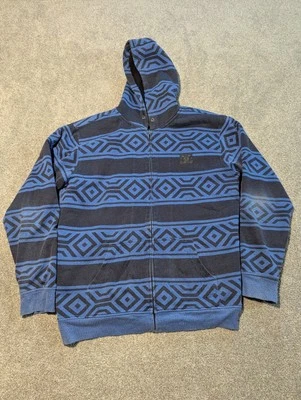 DC Shoes Hoodie Mens Large Blue Black Striped Geometric Sherpa Lined Sweater  - Image 1 of 4