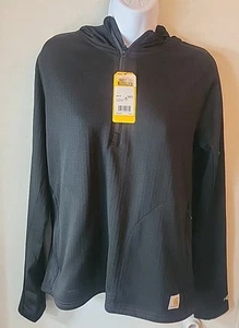 NEU! Carhartt Women Force Relaxed Fit Half Zip Hooded Tshirt In BLACK Size M - Bild 1 von 9