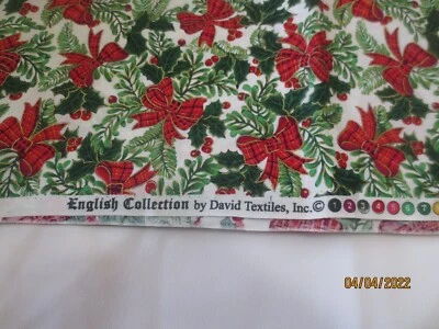 1.75 yds Christmas Bows Poinsettia Gold English Collection David Textiles Fabric - Image 1 of 2